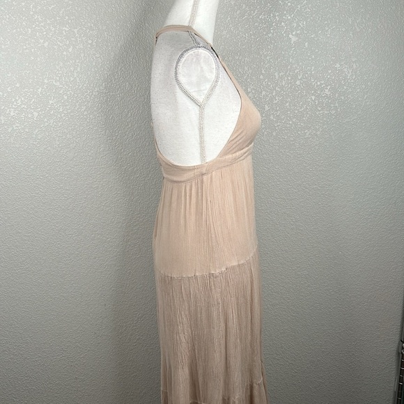 Onetheland Tan Summer Spring Festival Boho V-Neck Maxi Sundress Size Small - Picture 4 of 7